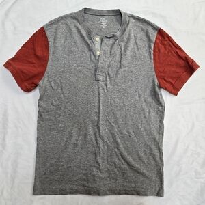 J. Crew Red And Grey Short Sleeve Slub Knit Henley Top